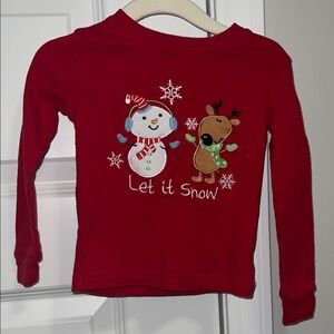 Red Kids Holiday Shirt with Snowman and Reindeer - Let It Snow!